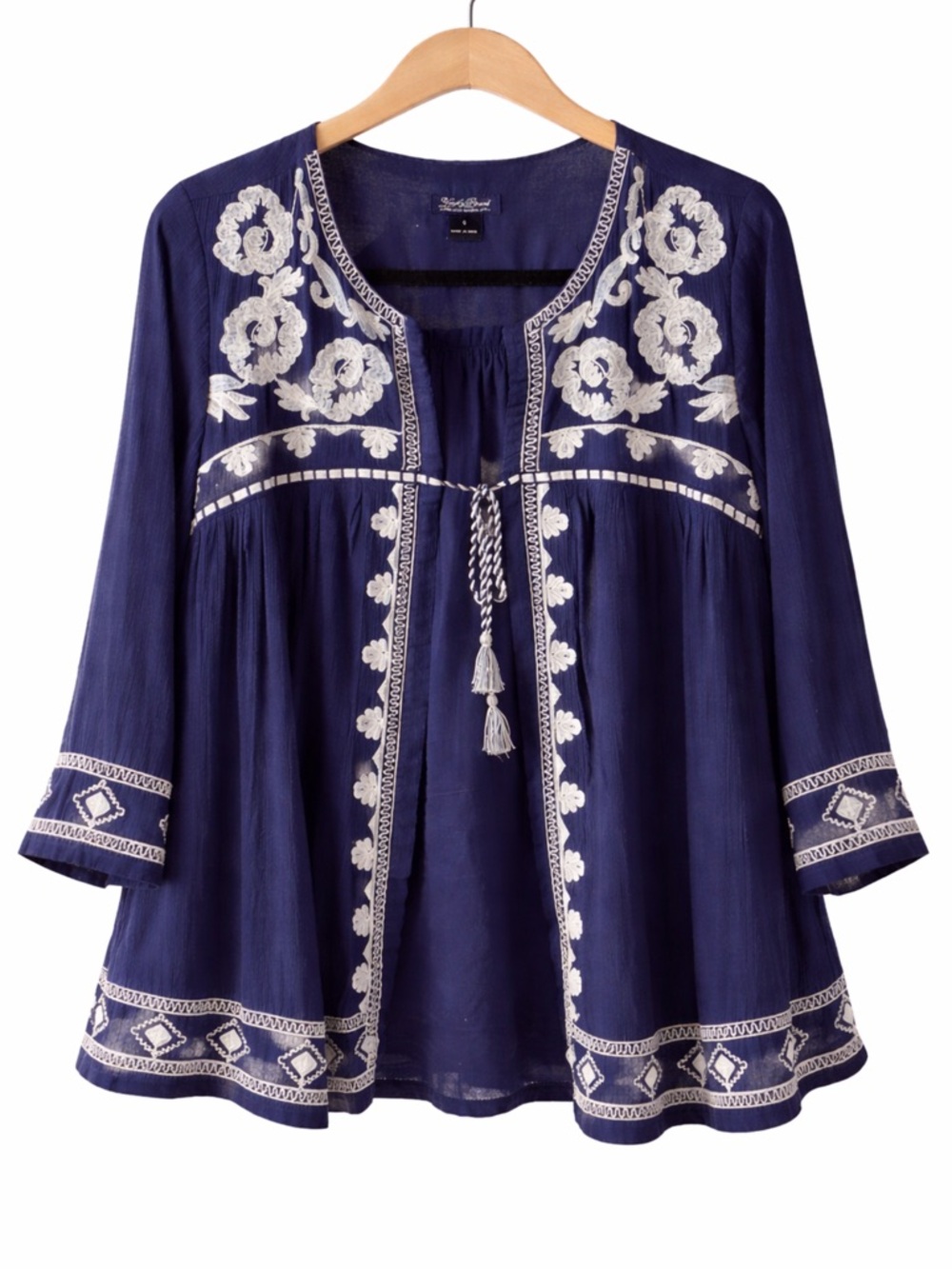 Lucky Brand Embroidered Tie-Front Jacket